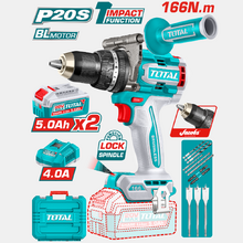 Image Дрель-шуруповерт ударная с аккумулятором 20.0В 5.0Aч Brushless Total TIDLI201668