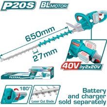 Image Кусторез без аккумулятора 40.0В 650мм Total THTLI40028