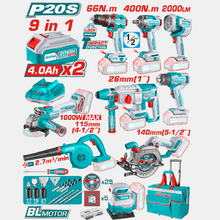 Image Набор аккумуляторных инструментов 9шт. Total TOSLI250381