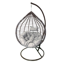 Image Подвесное кресло-кокон DSN-1 коричневого цвета, большая серая подушка